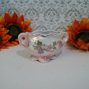 VTG Lusterware Pink & White Floral Bud Vase Planter Roses Cute Succulent Pot